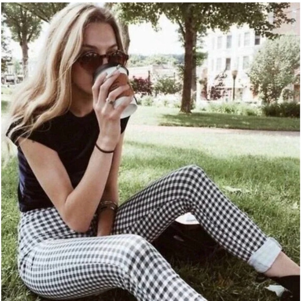 Free People Gingham Black and White Checkered Skinny Pants Size 27
